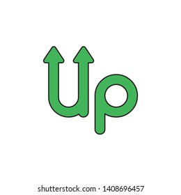 Vector icon concept of up word with arrows moving up. Black outlines and colored.