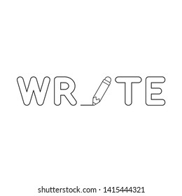 Vector icon concept of write word and pencil. Black outlines, white background.