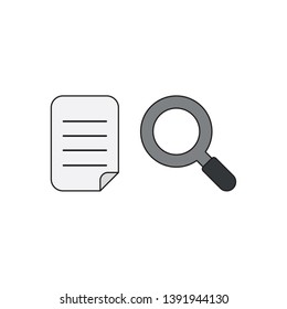 Vector icon concept of written paper with magnifying glass. 