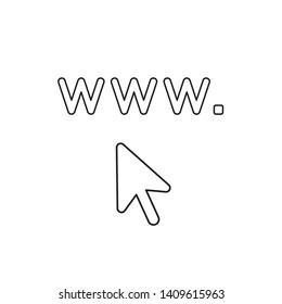 Vector icon concept of www. with mouse cursor. Black outlines.
