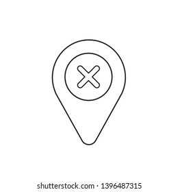 Vector icon concept of x mark inside pointer. Black outlines.