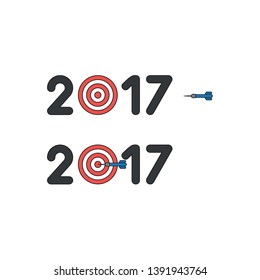 Vector icon concept of year of 2017 with bulls eye and dart in the center. 