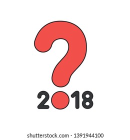 Vector icon concept of year of 2018 with red question mark. 