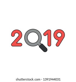 Vector icon concept of year of 2019 with magnifying glass. 