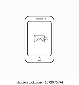 Vector icon concept of yellow closed envelope incoming mail inside smartphone. Black outlines.