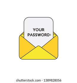 Vector icon concept of yellow open envelope with your password written on paper. 