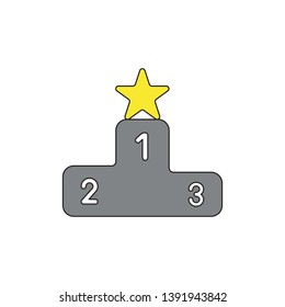 Vector icon concept of yellow star on first place of winners podium. 