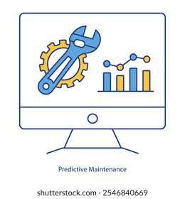 Icono de Vector para herramientas de monitoreo de condición. Llave inglesa con gráfico predictivo para el análisis del sistema.