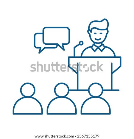 Vector icon for conference. Line art depicting business meetings, presentations, and corporate discussions.