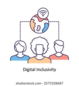 Vector icon for Connected Communities. Highlights diversity and global technology connections.