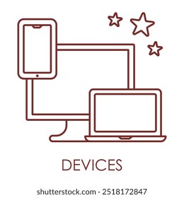 Vector icon for connected devices. Depicts multiple devices interconnected through wireless technology, designed for seamless communication.