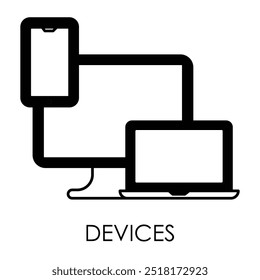 Vector icon for connected devices. Depicts multiple devices interconnected through wireless technology, designed for seamless communication.