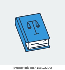 Vector icon of a constitution book with Scales of Justice illustration on its cover. It represents constitutional rights, court and justice