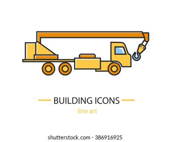 Vector icon of Construction machine. Construction crane isolated on white background.