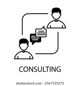 Vector icon for consulting. Line art of a conversation bubble and person representing advice and strategy.