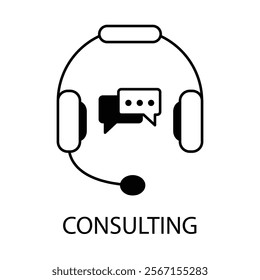 Vector icon for consulting. Line art of a conversation bubble and person representing advice and strategy.