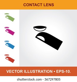 Vector Icon Of Contact Lens With Title & Small Multicolored Icons. Eps-10.