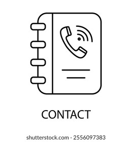  Vector icon for Contact. A notebook with a phone icon illustrating communication and accessibility.