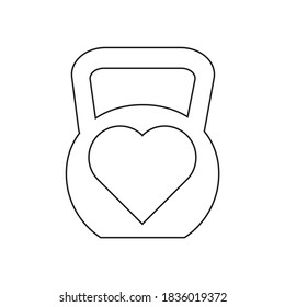 Vector icon contour of a kettlebell, inside the heart