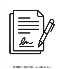 Vector icon of contract with pen and signature.