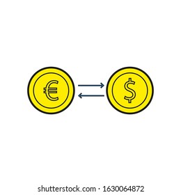 vector icon, from conversion of euro coins to dollar