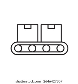 A vector icon of a conveyor belt with packages, representing automated logistics and parcel movement, created in line style with editable stroke