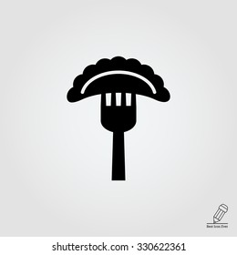 Vector icon of cooked ravioli on fork