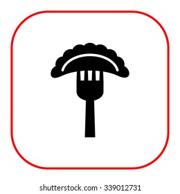 Vector icon of cooked ravioli on fork