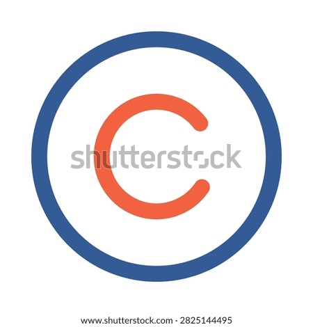 Vector icon of a copyright symbol featuring an orange letter C within a blue circle.