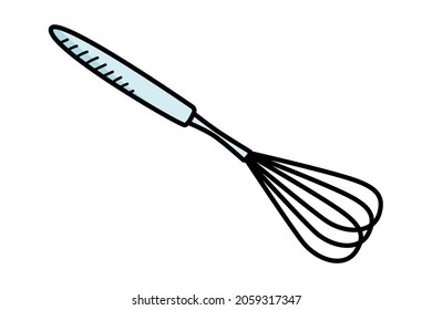 Vector icon of a corolla, doodle illustration of kitchen utensils, a whisk for whipping eggs or cream.