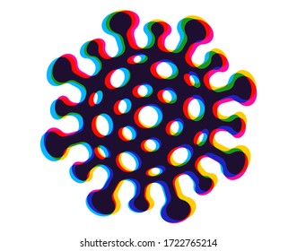Vector icon of coronavirus in CMYK style. Vector illustration of COVID-19 in glitch style. Stop coronavirus.
