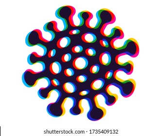 Vector icon of coronavirus in CMYK style. Vector illustration of COVID-19 in glitch style. Stop coronavirus.