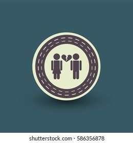 Vector icon of couple with broken heart. Illustration of flat pictogram in retro style.
