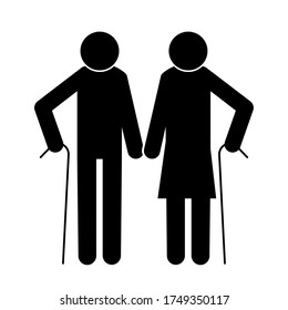 Vector icon of couple old person. Silhouette of grandparents. Pictogram of happy seniors. Stock Photo.