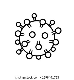 Vector icon of the Covid 19 virus, in 2d style, black and white color and black borderlines.