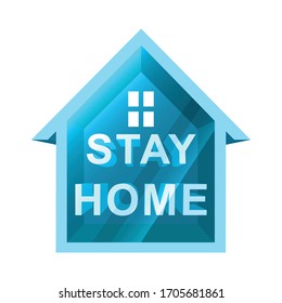 Vector icon Covid-19, coronavirus outbreak design template with little house with soft light and stay at home sign. Isolated on white background. Stay at home, home sticker symbol.