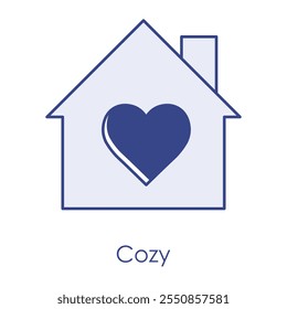 Vector icon for cozy living. Features a house with a heart symbolizing comfort, warmth, and a loving home environment.