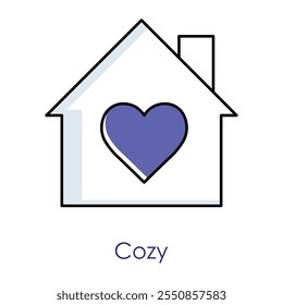 Vector icon for cozy living. Features a house with a heart symbolizing comfort, warmth, and a loving home environment.