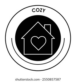 Vector icon for cozy living. Features a house with a heart symbolizing comfort, warmth, and a loving home environment.