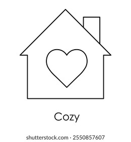 Vector icon for cozy living. Features a house with a heart symbolizing comfort, warmth, and a loving home environment.