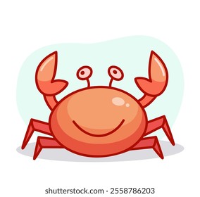 Vector icon crab with outline, illustration of cartoon red crab for children, hand drawn flat style