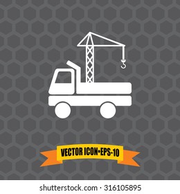 Vector Icon of Crane Truck on Dark Gray Background. Eps.10.