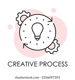 Vector icon for Creative Process. A light bulb surrounded by gears indicating innovative ideas and problem-solving.