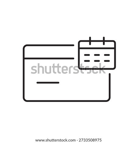 A vector icon of a credit card with a calendar, indicating an expired card, created in line style with editable stroke