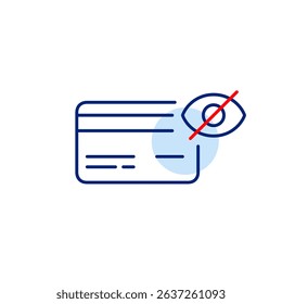 Vector icon of credit card with crossed-out eye, symbolizing hidden payment, blocked transaction, or private financial info. Ideal for banking apps, fintech platforms, and security interfaces