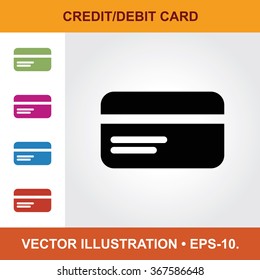 Vector Icon Of Credit & Debit Card With Title & Small Multicolored Icons. Eps-10.
