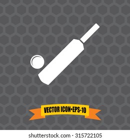 Vector Icon Of Cricket Bat & Ball On Dark Gray Background. Eps.10.