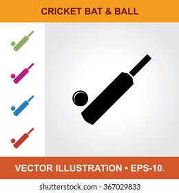 Vector Icon Of Cricket Bat & Ball With Title & Small Multicolored Icons. Eps-10.