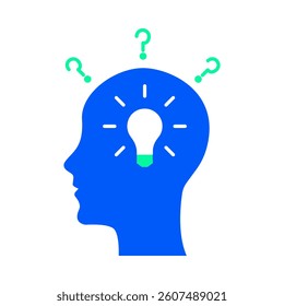 Vector icon for Critical Thinking. Brain with arrows and question marks, illustrating reasoning, decision-making, and deep analytical thought.