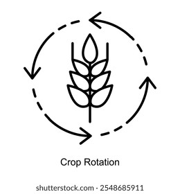 Ícone de vetor para Rotação de corte com setas circulares e trigo. Ilustra métodos agrícolas sustentáveis para manter a fertilidade do solo e reduzir pragas.